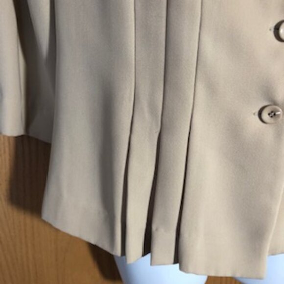 Danny & Nicole Retro Blouse Jacket Contrasting Collar Tan Navy Floral 8 Petite - Picture 4 of 5